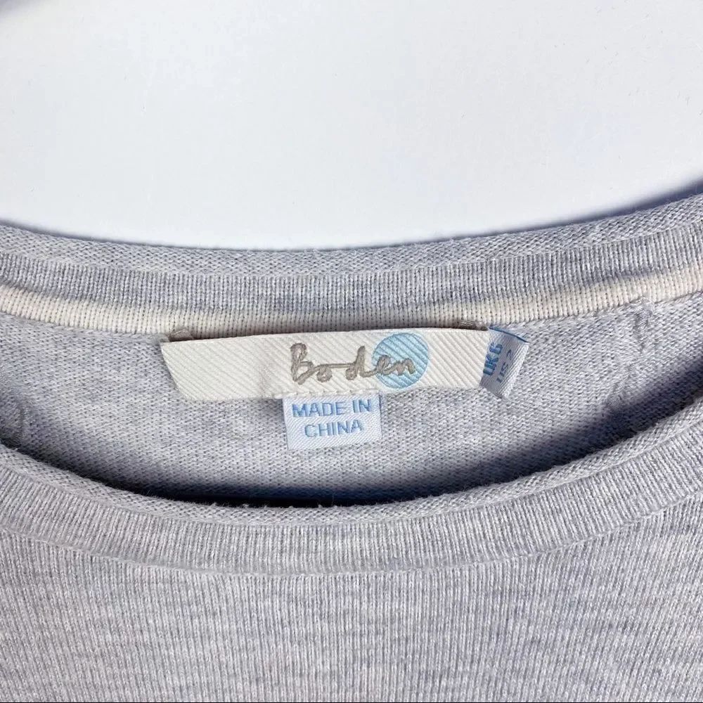 Boden Lace Embellished Sweater Cotton Gray White Long Sleeve Crew Neck 2 - Picture 2 of 13
